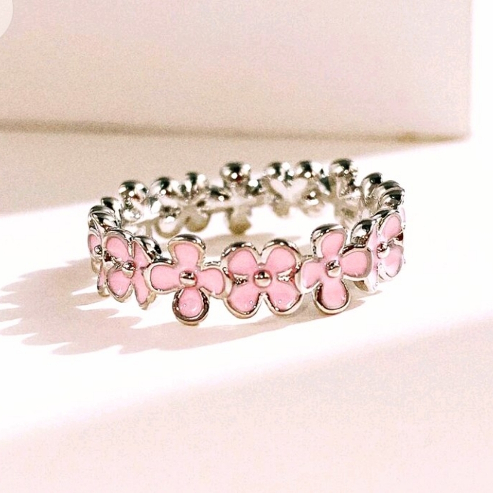 Flowers Sterling Silver Ring - Size 7 & 8 (PINK, BLUE & PURPLE) - Picture 6 of 16